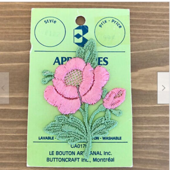 Pink Rose Satin Embroidered Applique Sew On Vtg Buttoncraft Made in Canada 3" - Picture 2 of 3